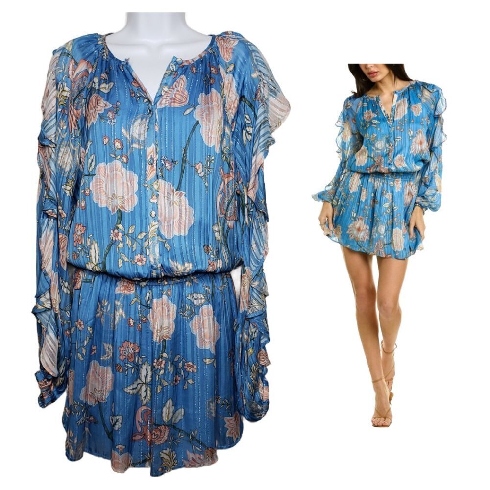 NWT Ramy Brook Printed Hamilton Ocean Combo Mini Dress Sz L, Blue (1262)